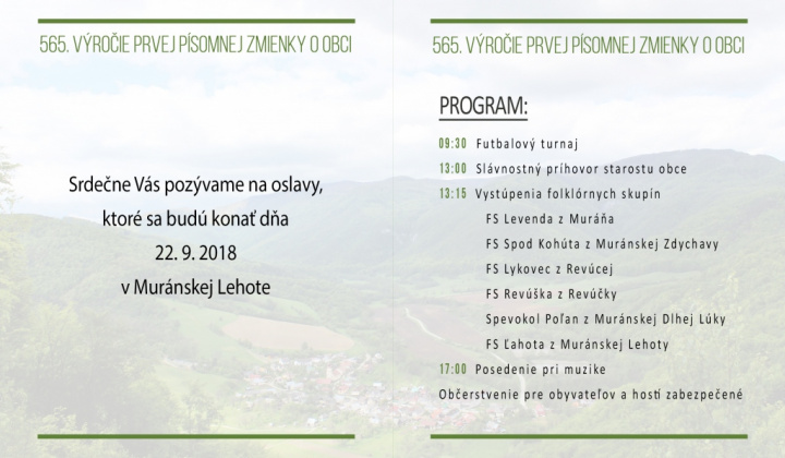 565. výročie prvej písomnej zmienky o obci Mur. Lehota