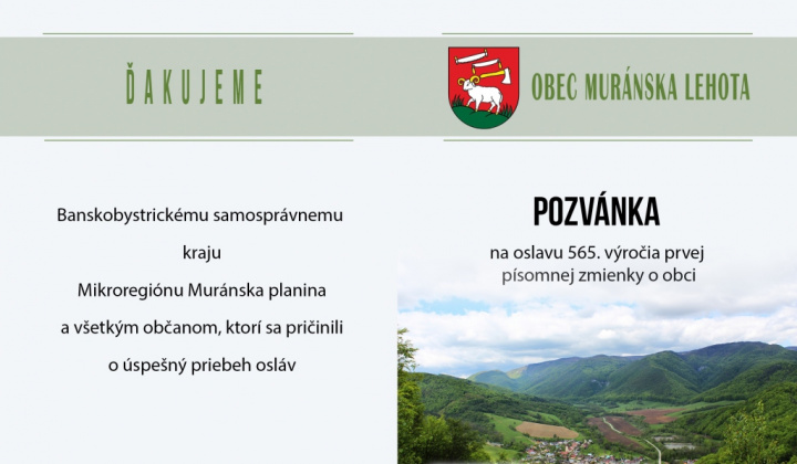 565. výročie prvej písomnej zmienky o obci Mur. Lehota